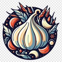 A garlic in a circle with a star and other objects vector