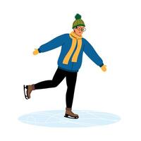 Skater enjoying a winter day on an ice rink with colorful attire and cheerful demeanor vector