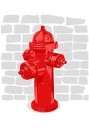 Red fire hydrant object with grey bricks wall background vector