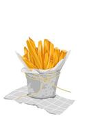 French fries in paper and iron bucket issolated on white vector