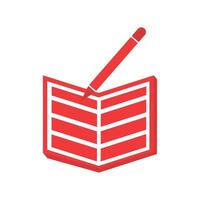 Pen and book icon. Red on white background. Notebook with pencil icon. Flat design style. illustration. Education design element vector