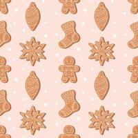 Seamless Christmas pattern with different cute gingerbread cookies. Christmas and New Year background. vector