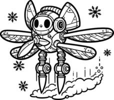A cartoon robot flying in the air with snowflakes falling vector