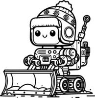 A robot with a snow shovel coloring page vector