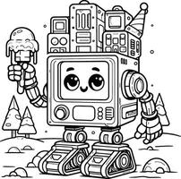 A robot coloring page with a robot holding an ice cream cone vector