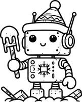 A robot holding a spoon and a cup coloring page vector