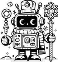A robot with a snowman and a lollipop coloring page vector