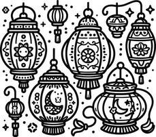 A set of black and white lanterns vector