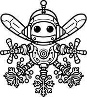 A robot with snowflakes on his head coloring page vector