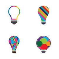 a set of four different colored light bulbs with different shapes, colorful ideas, colorful light, colorful lighting, vector