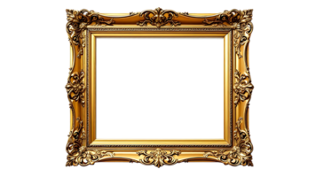 Isolated image of a luxurious gold picture frame, ideal for enhancing visuals in home decor and design projects. png