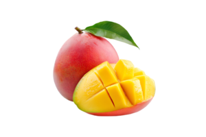 Whole and sliced mango with leaf isolated on a transparent background png