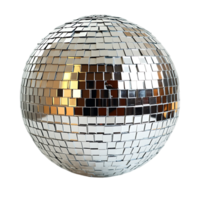 Silver disco mirror ball, perfect for adding a touch of glamour to party and event graphics. png