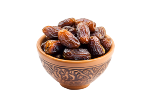 Dates in a traditional bowl isolated on a transparent background png