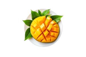 Cubed mango slices on a plate isolated on a transparent background png