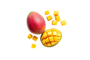 Whole and cubed mango isolated on a transparent background png