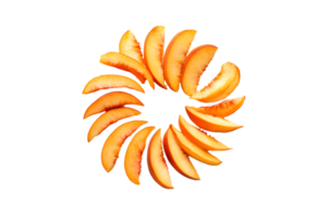Peach slices arranged in a circular pattern isolated on a transparent background png
