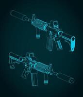 Automatic carbine M4A1 isometric blueprints illustration vector