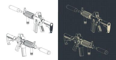 Automatic carbine M4A1 isometric blueprints vector