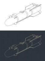 Hellfire missile isometric blueprints vector