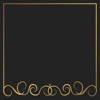 Decorative vintage frame, border with swirls divider and copy space. Template for covers, invitations, menu. Gold layout on black background vector