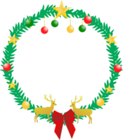 Christmas element round frame with redbow and gold deer png