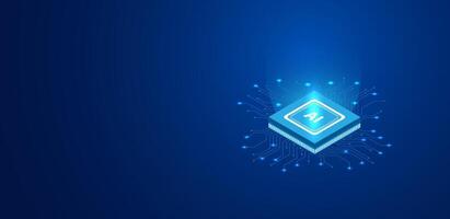 illustration Artificial intelligence logo AI isometric with modern technology circuit board. vector