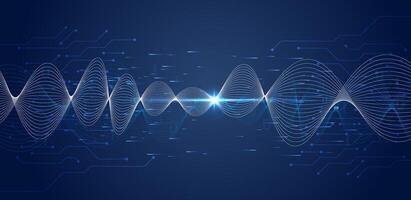 Abstract wave with glowing light quantum technology blue background vector