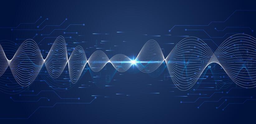 Abstract wave with glowing light quantum technology blue background