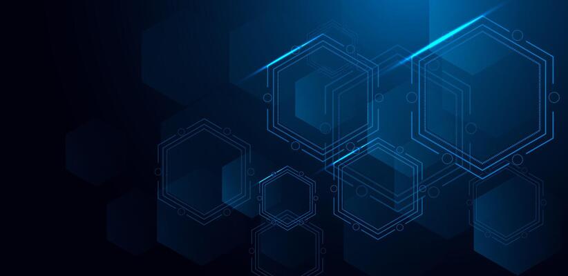 Abstract futuristic technology polygon light on blue background.