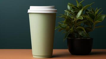 mockup of a plastic coffee cup on a background, space for text photo