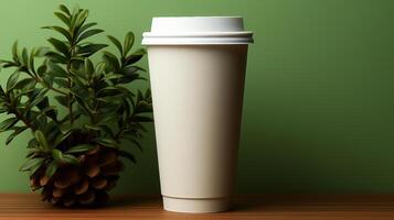 mockup of a plastic coffee cup on a background, space for text photo
