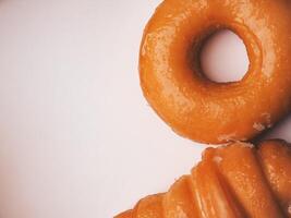 Delicious sweet donuts close up for food background. photo