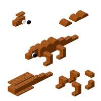 Concept with deconstruction lizard from plastic blocks. vector