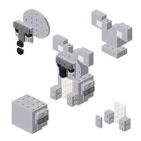 Concept with deconstruction koala from plastic blocks. vector