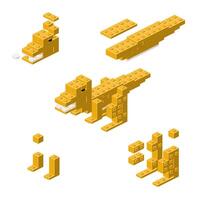 Concept with deconstruction raptor from plastic blocks. vector