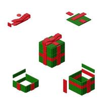 Concept with deconstruction gift box from plastic blocks. vector