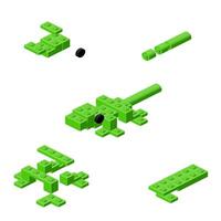Concept with deconstruction Gecko from plastic blocks. vector