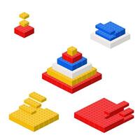 Concept with deconstruction striped pyramid from plastic blocks. vector