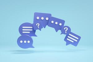 Minimalist speech bubbles talk icons on blue background. Concepts of communication, new ideas, brainstorming, and modern problem solving. photo