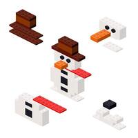 Concept with deconstruction snowman from plastic blocks. vector