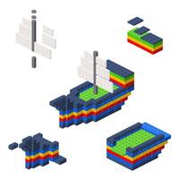 Concept with deconstruction ship from plastic blocks. vector