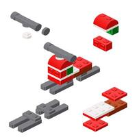 Concept with deconstruction snowmobile from plastic blocks. vector