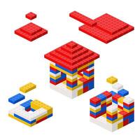 Concept with deconstruction house from plastic blocks. vector