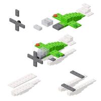 Concept with deconstruction hydroplane from plastic blocks. vector