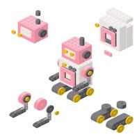 Concept with deconstruction robot from plastic blocks. vector