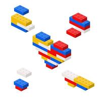 Concept with deconstruction colored heart from plastic blocks. vector
