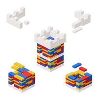 Concept with deconstruction tower from plastic blocks. vector