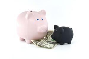 Two Piggy Banks with Cash Symbolizing Savings and Investments photo