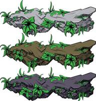 Illustration design with the concept of mossy stones and various plants vector